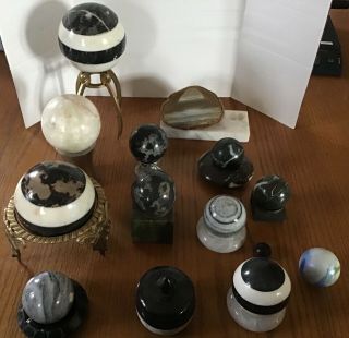 12 Polished Marble Stone Granite Decorative Round Sphere Orb Balls W/ Stands