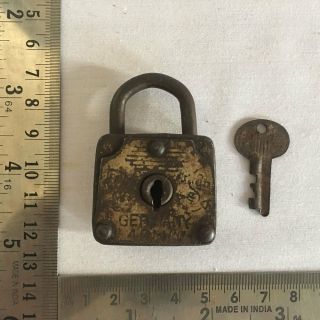 An Old Antique Iron Small Miniature Padlock Lock With Key Rare Shape