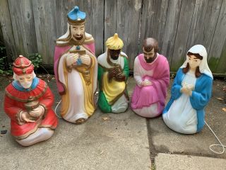 Vintage Empire Blowmold Nativity Lighted Set Of 5 Mary Joseph Wiseman