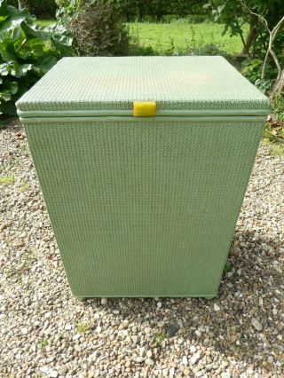 Vintage Green Lloyd Loom Style Ottoman With Bakelite Handle Shabby Chic Country