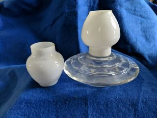 Vintage Small Round Oil Lamp W/milk Glass Shades