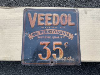Early Tin Veedol Sign Gas Oil Embossed