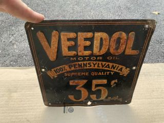 Early Tin Veedol Sign Gas Oil Embossed 2
