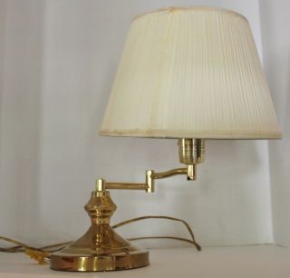 Vintage Brass Swing Arm Desk Table Lamp With Shade - Euc