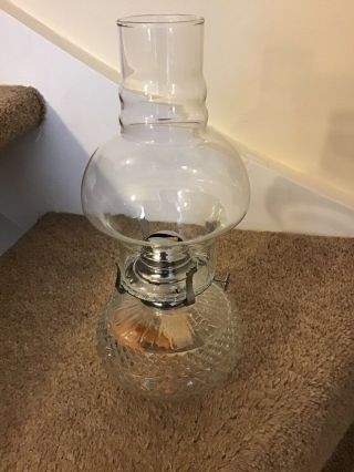 Vintage Clear Glass Oil Lamp With Patterned Base 11.  5” Tall “lamp Light Farms”