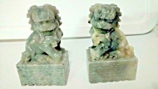 Soapstone Vintage Foo Dogs Book Ends 4 " Tall 2.  5 " Long 1.  5 " Wide