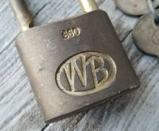 Vintage WB Wilson Bohannan Brass Padlock w/ 2 Keys / 2