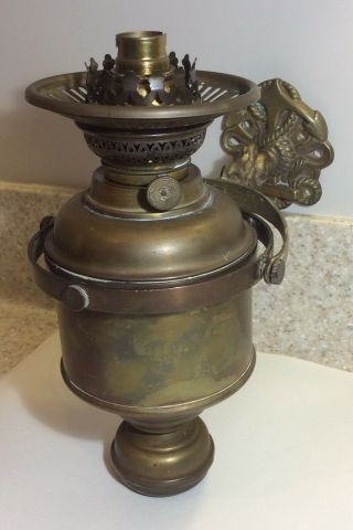 Antique,  Metal,  Wall Oil Lamp On A Gimbal For Restoration