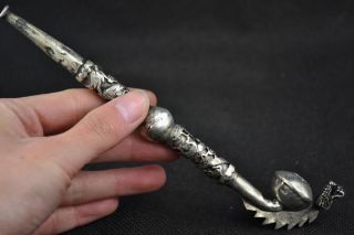 Collectible Decorated Handwork Tibet Silver Carved Dragon Smoking Pipe