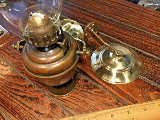 Vintage Gimbaled Wall Mounted Brass Oil Lamp W/smoke Bell 10 " Tall Patina