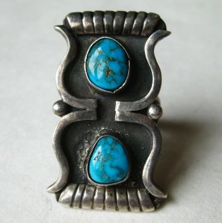 Vintage Old Navajo Indian Sterling Silver Turquoise Ring Size 9