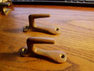 Pair - - Vintage Solid Brass Heavy Duty Coat Hook With Patina Nautical