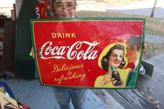 Rare Vintage 1941 Coca Cola Soda Pop Gas Station 28 " Metal Sign