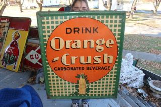 Rare Vintage 1938 Orange Crush Soda Pop Gas Station 36 " Embossed Metal Sign