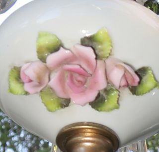 1 Vintage Capodimonte PInk ROSE porcelain Brass swag plug lamp Beaded chandelier 3