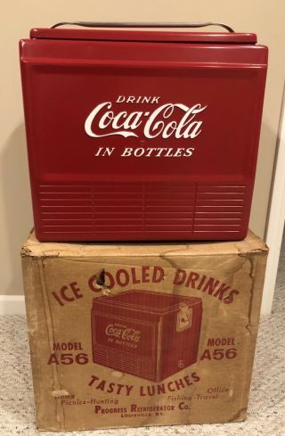 Vintage 1950s Coke Coca Cola Cooler Progress Refrigerator Metal Prop Art A56