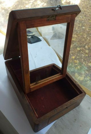 Vintage Antique Barber Shaving Wooden Box With Mirror