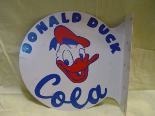 Vintage Donald Duck Cola Soda 2 - Sided Painted Metal Advertising Flange Sign