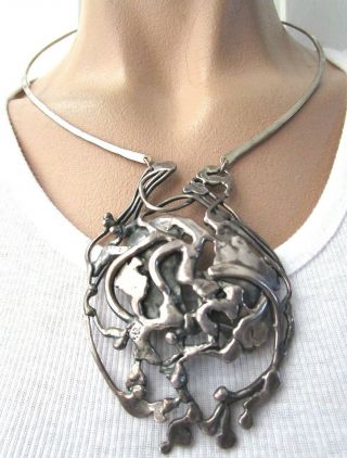 David Yurman Early Rare Sterling Silver Brutalist Pendant Collar Necklace