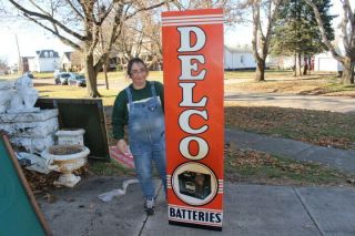 Large Vintage 1954 Delco Batteries Gas Station 69 " Metal Sign