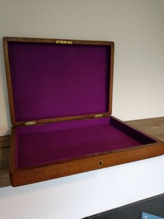 Lovely Wood Letter Box With Brass Insert And Fittings With Purple Felt Lining.