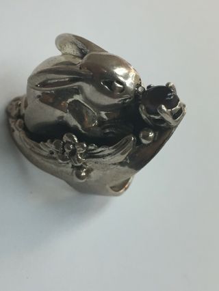 Vintage Sterling Silver Large Rabbit/hare Ring With Stone