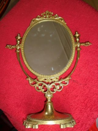 Vintage Ornate Standing Brass Dressing Table Mirror 15 " Tall