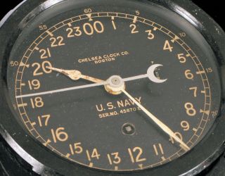 Antique Wwii Chelsea Clock Co Us Navy Usn Black Ship Clock Ser.  45870 E 8 " Wide