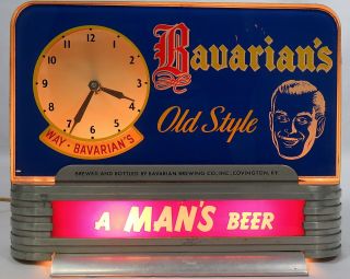 Vintage 1940s Bavarians Reverse On Glass Rog Art Deco Lighted Beer Sign Clock