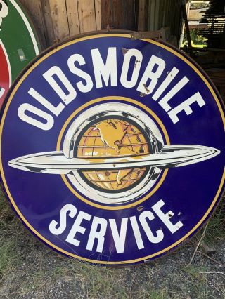 1950s Oldsmobile Service Porcelain Dealership Sign 60in W/ring Double