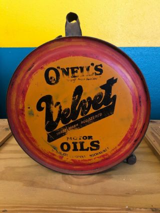 Rare Vintage O’neil’s Velvet Motor Oil Rocker Can Milwaukee
