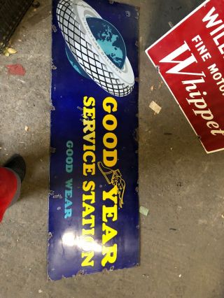 Rare 1920’s Goodyear Good Wear Service Station Porcelain Sign 6ft 2