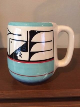 Ute Mountain Ceramic Pottery Coffee Tea Mug Xl Turquoise Signed Padilla