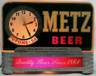 Vintage 1940s Metz Reverse On Glass Rog Art Deco Lighted Motion Beer Sign Clock