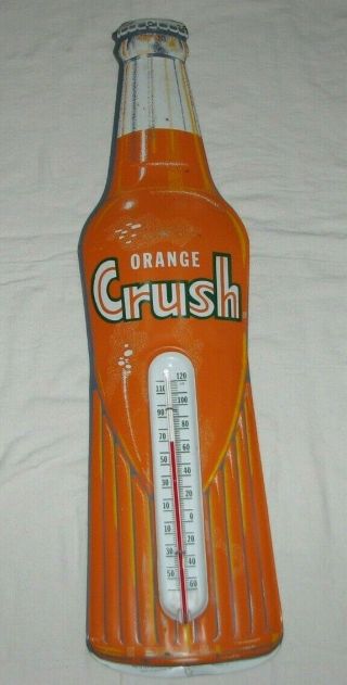1950s Orange Crush 29 " Metal Thermometer Sign Vg