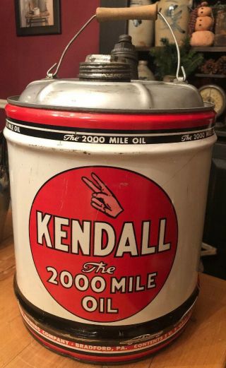 Vintage Kendall The 2000 Mile Oil 5 Gallon Metal Oil Can Gas Station Sign