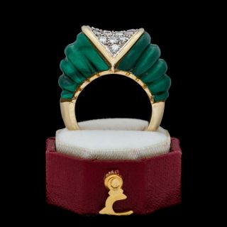 Antique Vintage Art Deco Retro 18k Gold Platinum Malachite Diamond Ring S 5.  75
