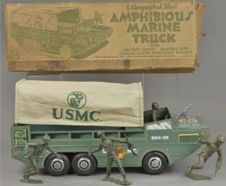 Vintage Tin Marx Lumar Usmc Us Marine Corps Amphibious Truck Minty Exc