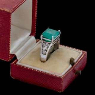 Antique Vintage Deco 14k Gold Colombian Emerald Diamond Engagement Ring 6.  5