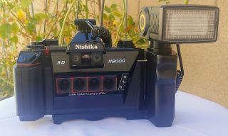 Vintage Nishika N8000 35mm 3 - D Quadra Lens Camera With Olympia Flash