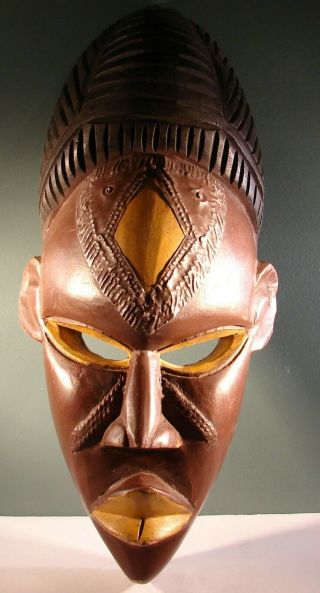 African Tribal Wooden Mask Hand Carved Wall Decor 14 - 1/2 Inch
