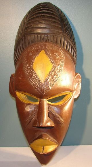 African Tribal Wooden Mask Hand Carved Wall Decor 14 - 1/2 INCH 3