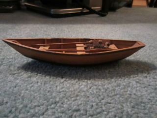Vintage Wood Boat Model Hand Made With Oars & Fishing Net Folk Art