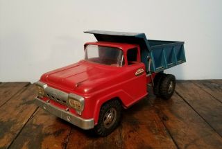 Vintage 1960 Tonka No.  06 Dump Truck,  Red Body,  Blue Bed,  Pressed Steel,