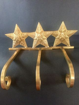 Vintage Solid Brass 3d Star Stocking Holders Long Arm Set/3