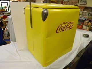 Vintage Yellow Coca - Cola Coke Cooler Metal Picnic Drink GAS OIL SODA 2