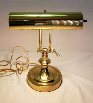 Vintage Polished Brass Bankers Desk Lamp With Articulating Neck