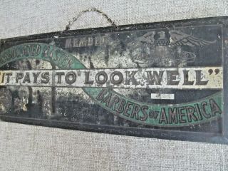 Early Advertising Antique Barber Shop Sign Associated Master Barbers Of America