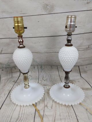 Two Vintage Milk Glass Hobnail Table Lamp,