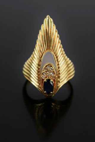 Erte Ltd Edition Peacock Rayonnement Ring 14k Gold Diamonds Sapphire
